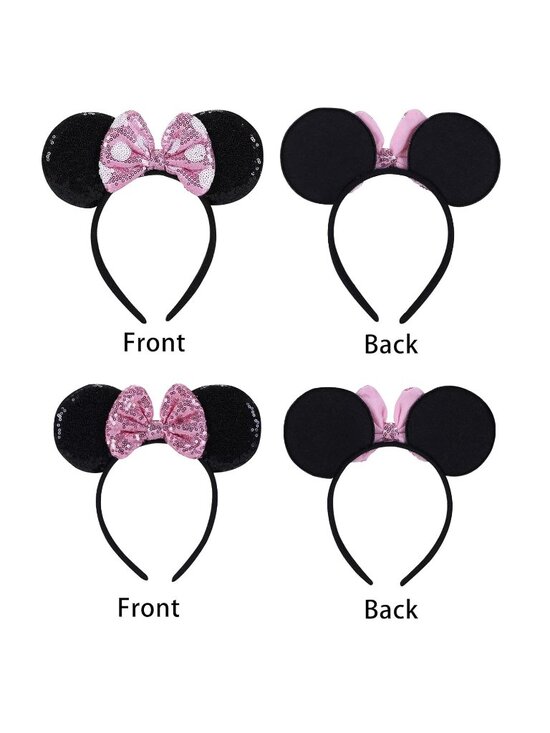 Women Pink Black Sequin Shiny Bows Mickey Mouse 2 Pcs Headband main image 6